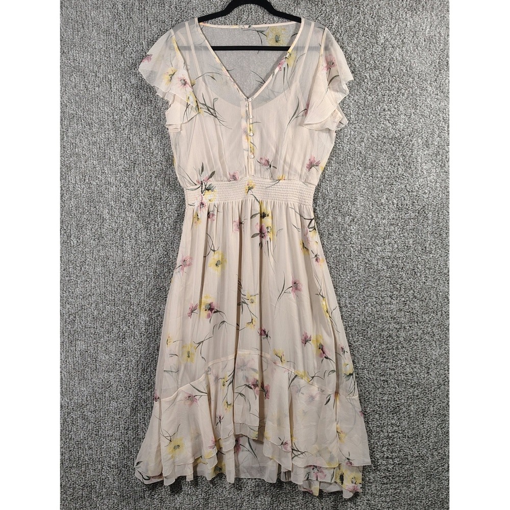 White House Black Market Midi Dress Biscotti Floral Cottagecore Women Medium